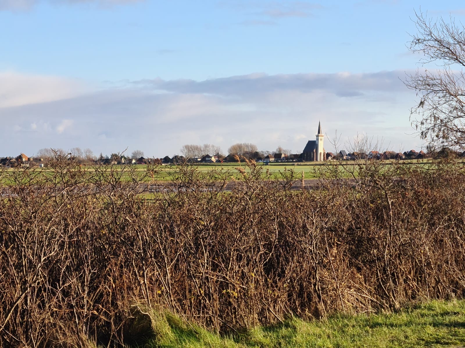 Foto van Den Hoorn van een afstand met de kerk centraal.